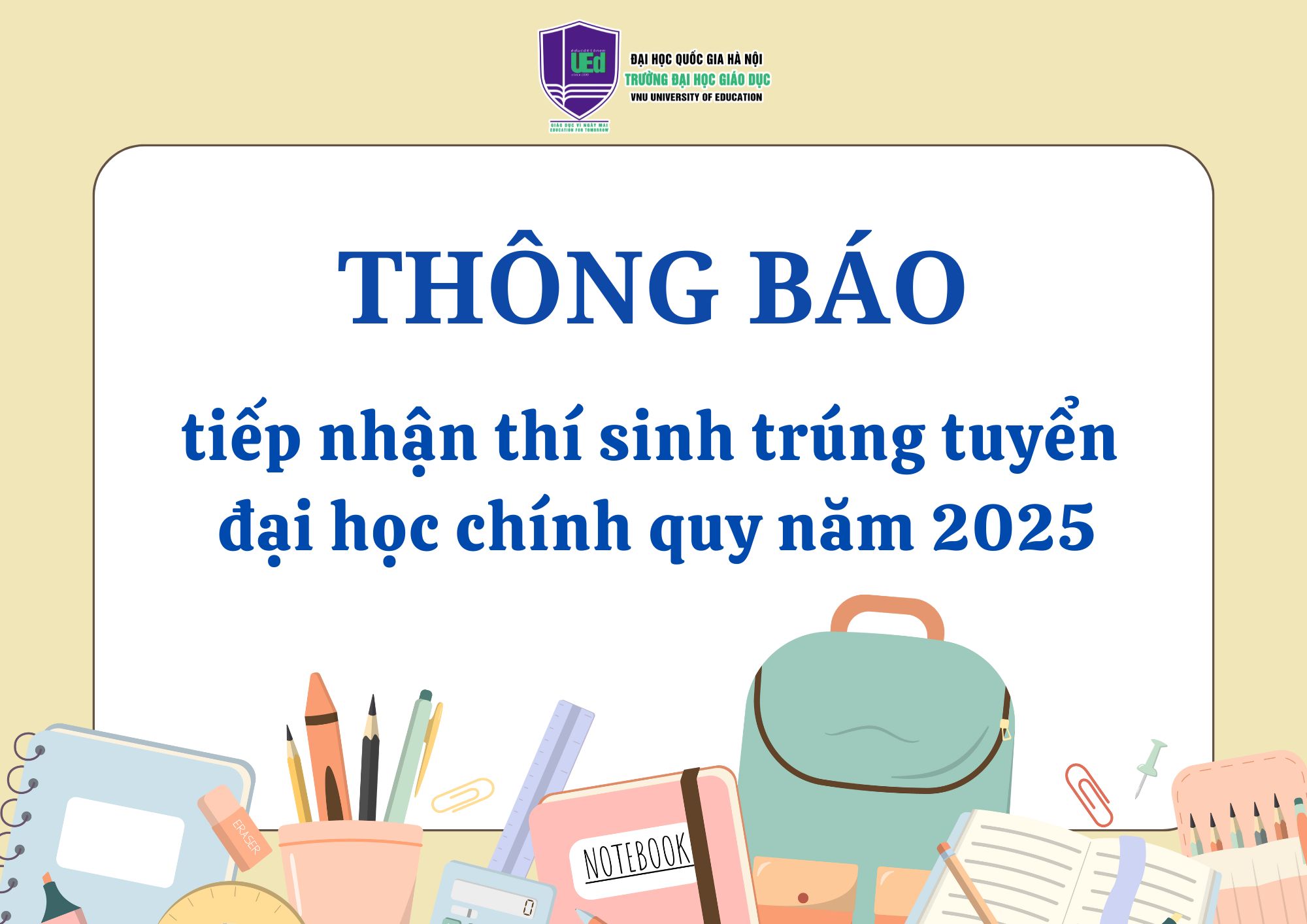 Thông báo tiếp nhận thí sinh trúng tuyển đại học chính quy năm 2025